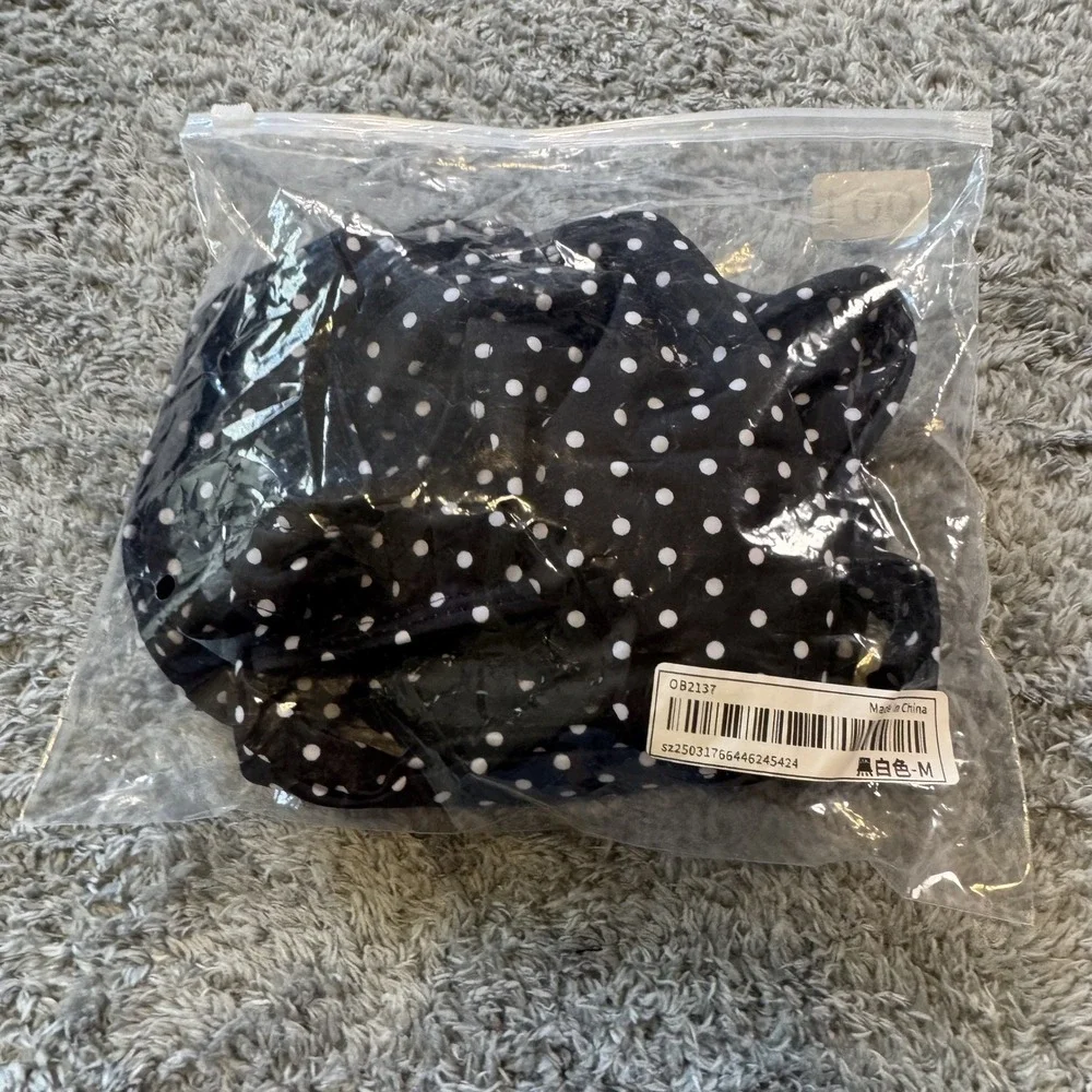 Boutique Polka Dot Bikini Set Medium Black White High Cut Underwire